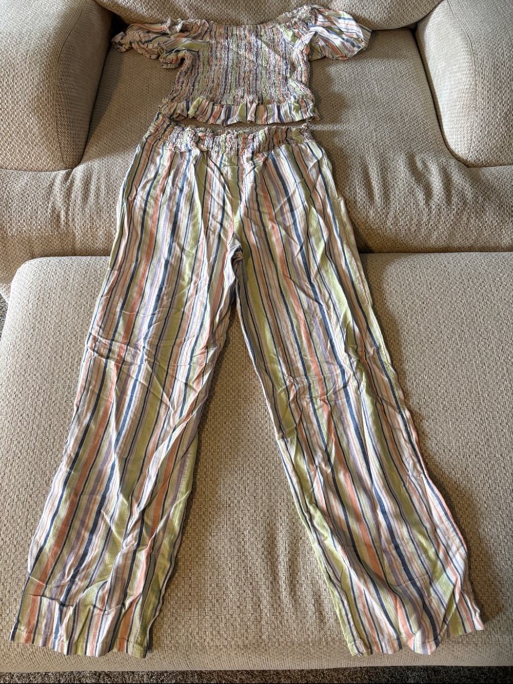 art class Pastel Multicolor Striped Smocked Top & Pants Set
